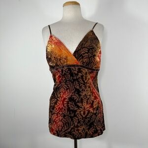 VTG KLD Signature Y2K Women's Sz 2(L?) Burnout Velour Floral Baby Doll Top Fairy